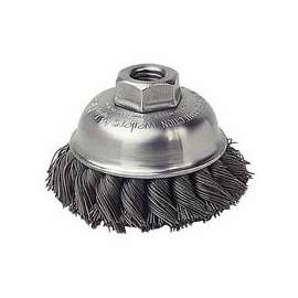 Single Row Heavy-Duty Knot Cup Brush, 3 1/2 in Dia., 5/8-11 UNC, .023 Stainless