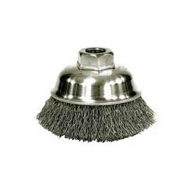 Crimped Wire Cup Brush, 3 1/2 in Dia., 5/8-11 UNC Arbor, .014 in Steel Wire