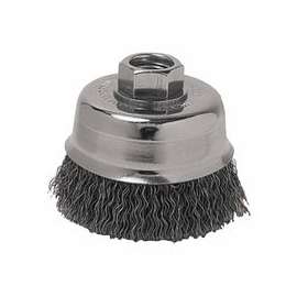 Crimped Wire Cup Brush, 3 in Dia., 3/8-24 UNF Arbor, Steel Wire