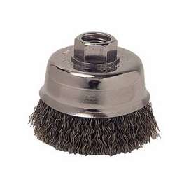 Crimped Wire Cup Brush, 3 in Dia., 5/8-11 Arbor, 0.012 in Carbon Steel