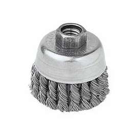 Single Row Heavy-Duty Knot Wire Cup Brush, 2 3/4 Dia., 5/8-11 UNC, .02 Stainless