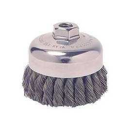 Single Row Heavy-Duty Knot Wire Cup Brush, 2 3/4 in Dia., 1/2-13 UNC, .02 Steel