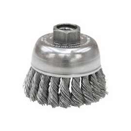Single Row Heavy-Duty Knot Wire Cup Brush, 2 3/4 in Dia., 5/8-11 UNC, .02 Steel