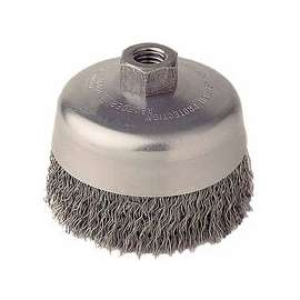Crimped Wire Cup Brush, 4 in Dia., 5/8-11 UNC Arbor, .02 Steel Wire
