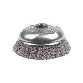 Crimped Wire Cup Brush, 6 in Dia., 5/8-11 UNC Arbor, .02 in Stainless Steel Wire