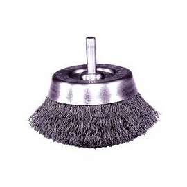 Stem-Mounted Crimped Wire Cup Brush, 1 3/4 in Dia., .0118 in Steel
