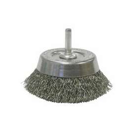 Stem-Mounted Crimped Wire Cup Brush, 2 3/4 in Dia., .0118 in Steel