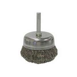 Stem-Mounted Crimped Wire Cup Brush, 2 in Dia., .0118 in Steel Wire