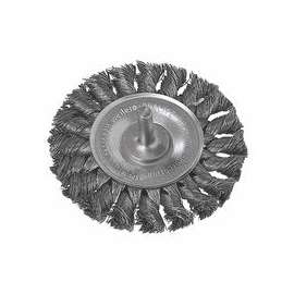 Standard Twist Knot Wire Wheel, 3 in D x 3/8 in W, .0118 Steel Wire, 1/4 in Stem