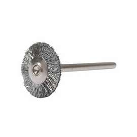 Miniature Stem-Mounted Wheel Brush, 3/4 in Dia., 0.005 in Brass Wire, 37,000 rpm