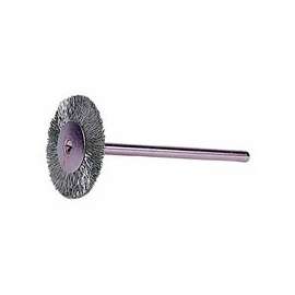 Miniature Stem-Mounted Wheel Brush, 1 in Dia., 0.003 in SS Wire, 37,000 rpm