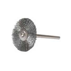 Miniature Stem-Mounted Wheel Brush, 1 in Dia., 0.005 in Steel Wire, 37,000 rpm