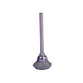 Miniature Stem-Mounted Cup Brush, 5/8 in Dia., .005 in Steel Wire