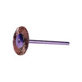Miniature Stem-Mounted Wheel Brush, 3/4 in Dia., 0.005 in Brass Wire, 37,000 rpm