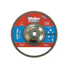 Vortec Pro Abrasive Flap Discs, 7", 36 Grit, 5/8 Arbor, 8,600 rpm, Phenolic
