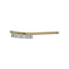 Curved Handle Scratch Brush, 14", 3X19 Rows, Steel Wire, Wood Handle