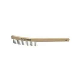 Curved Handle Scratch Brushes,14", 3X19 Rows, Stainless Steel Wire, Wood Handle