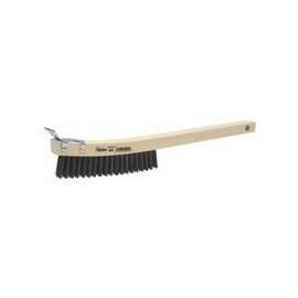 Curved Handle Scratch Brush, 14", 3X19 Rows, Steel Wire, Wood Handle, Scraper