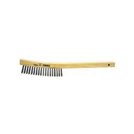 Curved Handle Scratch Brush, 14", 4X18 Rows, Stainless Steel Wire, Wood Handle