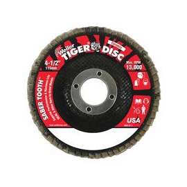 Saber Tooth Ceramic Flap Discs, 4 1/2 in, 40 Grit, 7/8 in Arbor, 13,000 rpm