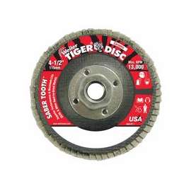Saber Tooth Ceramic Flap Discs, 4 1/2 in, 80 Grit, 5/8 Arbor, 13,000 rpm