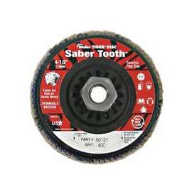 Saber Tooth Trimmable Ceramic Flap Discs, 4 1/2", 40 Grit, 5/8 Arbor, 13,000 rpm