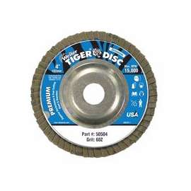 Tiger Disc Angled Style Flap Discs, 4 in, 60 Grit, 5/8 in Arbor, Aluminum Back