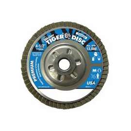 Tiger Disc Angled Style Flap Discs, 4 1/2 in, 120 Grit, 5/8 Arbor, Aluminum Back