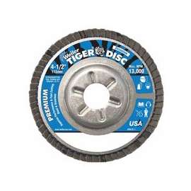 Tiger Disc Angled Style Flap Discs, 4 1/2 in, 120 Grit, 7/8 Arbor, Aluminum Back