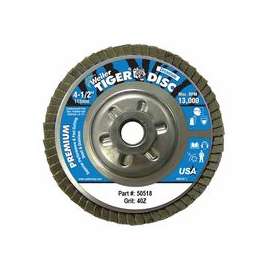 Tiger Disc Angled Style Flap Discs, 4 1/2", 40 Grit, 5/8 Arbor, Aluminum Back