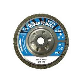 Tiger Disc Angled Style Flap Discs, 4 1/2", 60 Grit, 5/8 Arbor, Aluminum Back