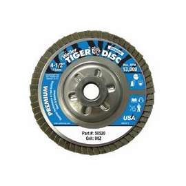 Tiger Disc Angled Style Flap Discs, 4 1/2", 80 Grit, 5/8 Arbor, Aluminum Back