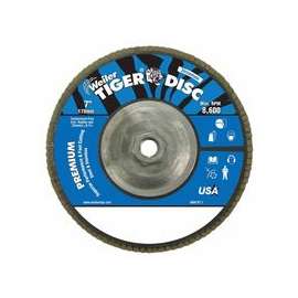 Tiger Disc Angled Style Flap Discs, 7", 36 Grit, 5/8 Arbor, Aluminum Back