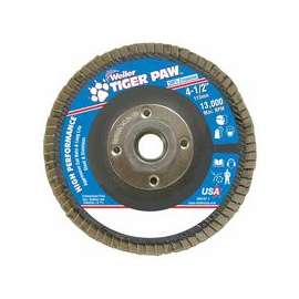 Tiger Paw Coated Abrasive Flap Discs, 4 1/2", 36 Grit, 5/8 Arbor, Phenolic Back