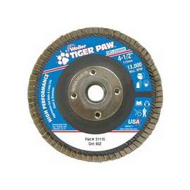 Tiger Paw Coated Abrasive Flap Discs, 4 1/2", 80 Grit, 5/8 Arbor, Phenolic Back