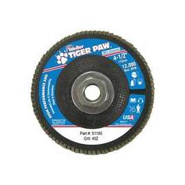 Tiger Paw Super High Density Flap Discs, 4 1/2", 40 Grit, 5/8 Arbor, 12,000 rpm