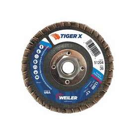 TIGER X Flap Disc, 4 1/2 in Angled, 36 Grit, 5/8 in - 11 Arbor