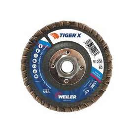 TIGER X Flap Disc, 4 1/2 in Angled, 60 Grit, 5/8 in - 11 Arbor