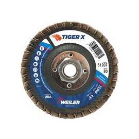 TIGER X Flap Disc, 4 1/2 in Angled, 80 Grit, 5/8 in - 11 Arbor