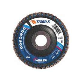 TIGER X Flap Disc, 4 1/2 in Flat, 40 Grit, 7/8 in Arbor