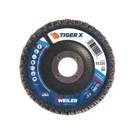 TIGER X Flap Disc, 4 1/2 in Flat, 60 Grit, 7/8 in Arbor