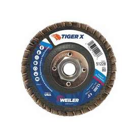 TIGER X Flap Disc, 4 1/2 in Flat, 80 Grit, 5/8 in - 11 Arbor
