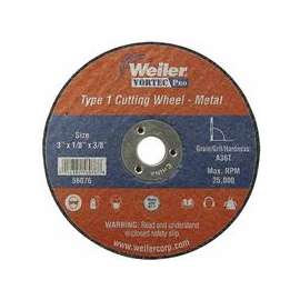 Wolverine Thin Cutting Wheels, 3 in Dia, 1/8 in Thick, 3/8 Arbor, 36 Grit