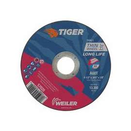 Tiger Thin Cutting Wheels, 4 1/2 in Dia, .045 in Thick, 5/8 in-11 Arbor, Grit 24