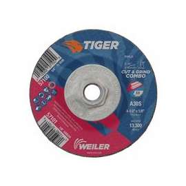 Tiger Combo Wheels, 4 1/2 in Dia, 5/8 in-11 Arbor, Grit 30