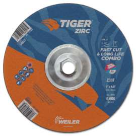 Tiger Zirc Combo Wheels, 9 in Dia., 1/8 in Thick, 30 Grit, Zirconium