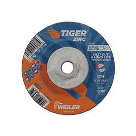 Tiger Zirc Grinding Wheels, 4 1/2 in Dia, 1/4 in Thick, 5/8 in-11 Arbor