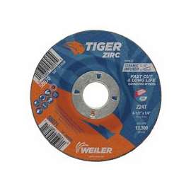 Tiger Zirc Grinding Wheels, 4 1/2 in Dia, 1/4 in Thick, 7/8 in Arbor