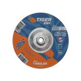 Tiger Zirc Grinding Wheels, 7 in Dia, 1/4 in Thick, 5/8 in-11 Arbor