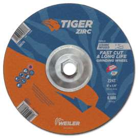 Tiger Zirc Grinding Wheels, Type 27, 9 in Dia., 1/4 in Thick, 24 Grit, Zirconium